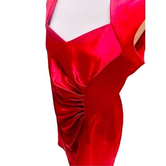 Shelby Nites Vintage Red Sheath Style Sleeveless Satin Midi Dress  With Ruched F - Picture 12 of 16